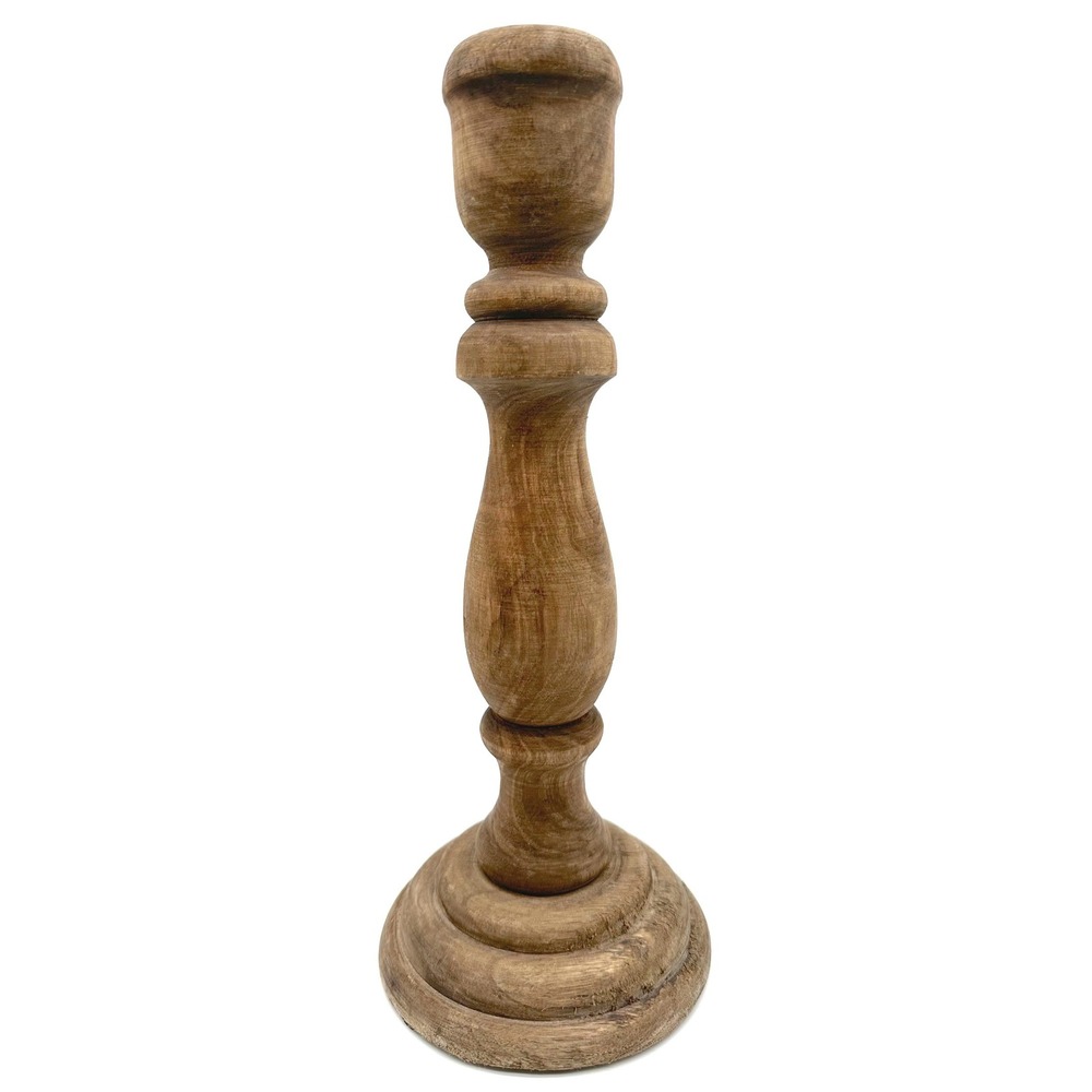 Magnolia Wooden Taper Candle Holder Small Rustic Brown Farmhouse Decor NWT